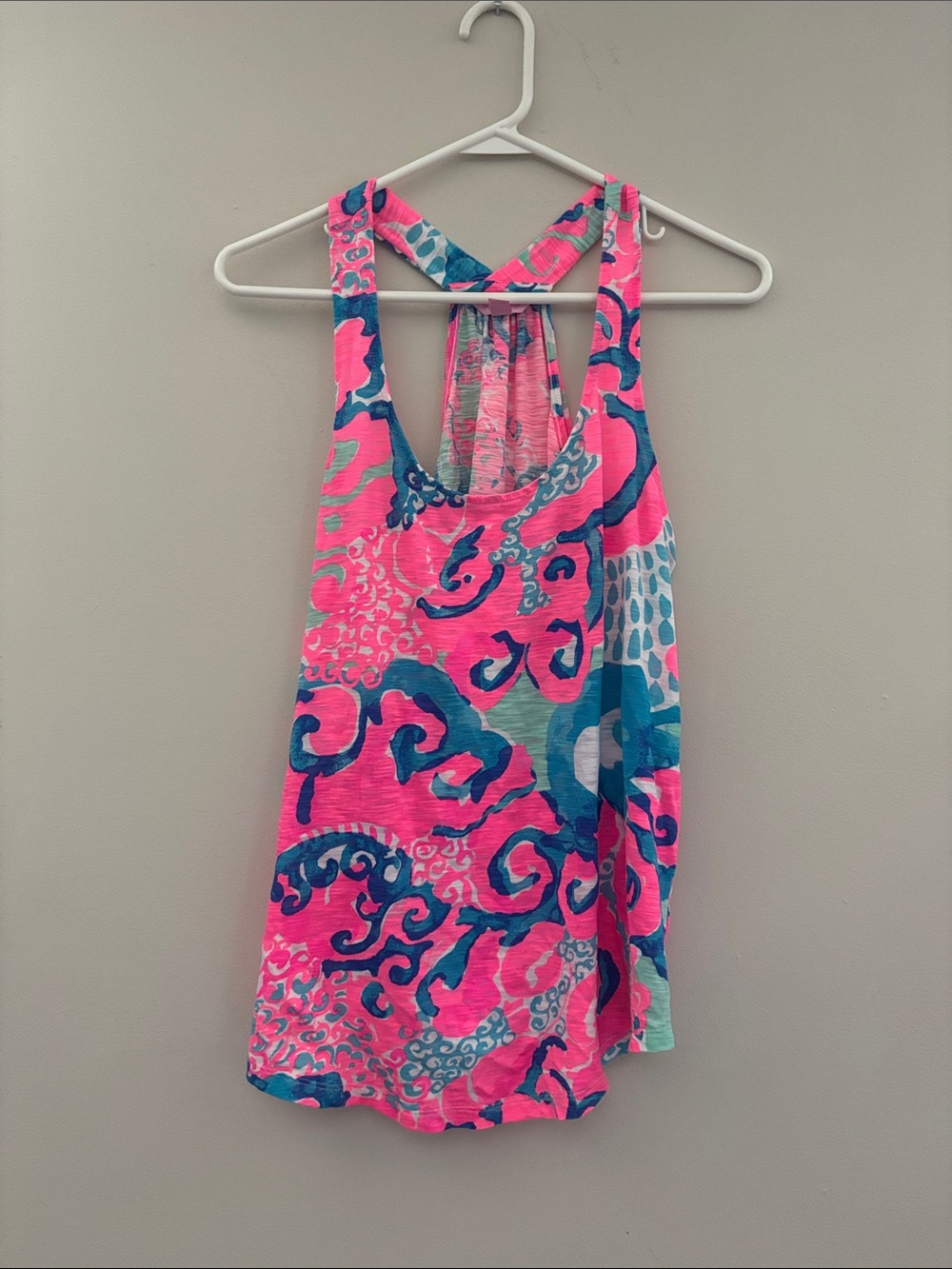 Lilly Pulitzer Neon Pink and Teal Print Racerback Tank